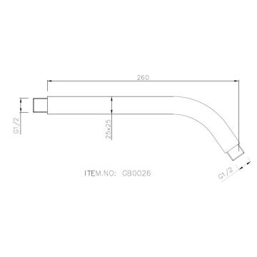 Braccio doccia in ottone con curve quadrate