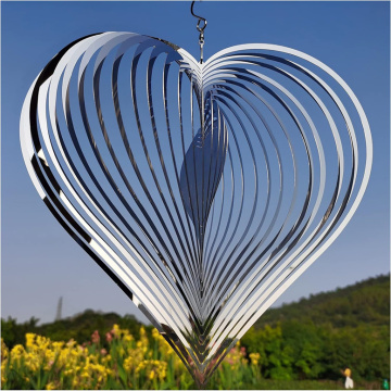 Silver Heart Wind Spinners for Yard and Garden