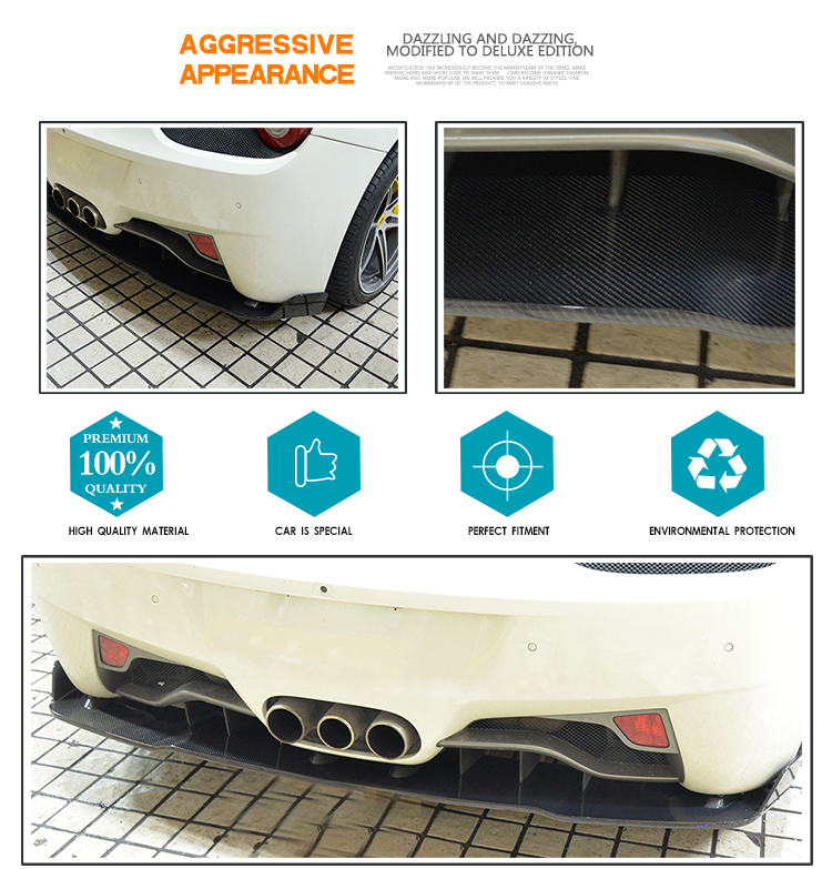 VEL Style Carbon Fiber Car Bumper Diffuser Lip for Ferrari 458 Italia Base Coupe 2-Door 11-13