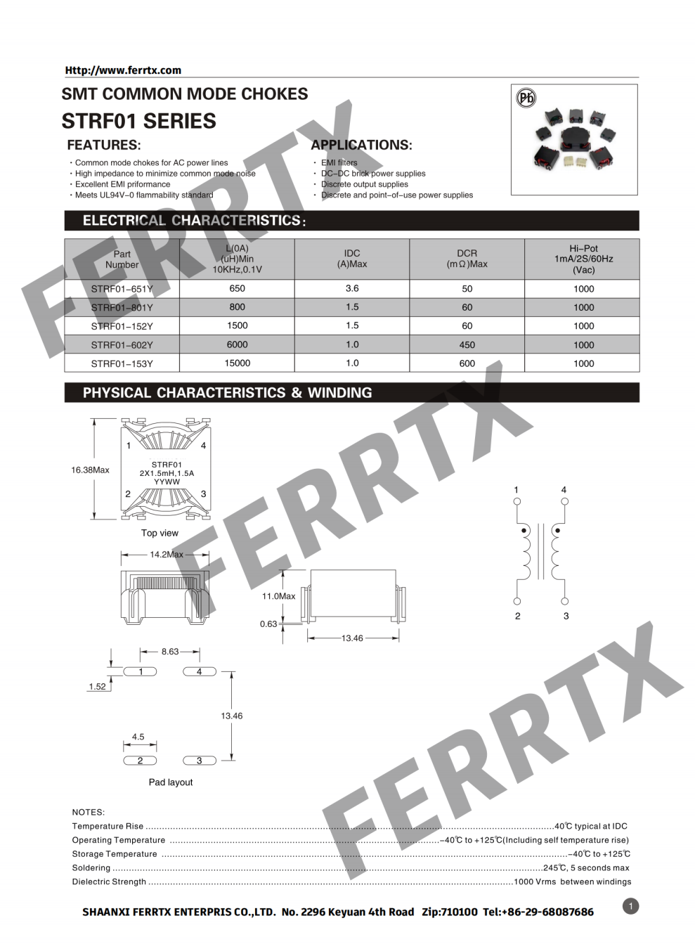 Estrangulador de modo común de línea eléctrica STRF Power Line Common Mode Choke STRF