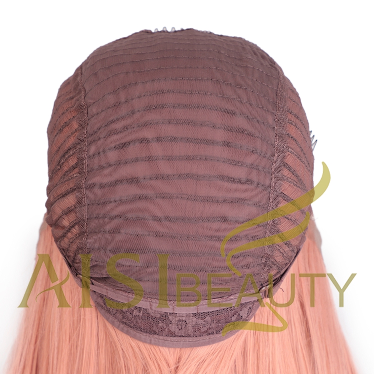 Aisi Beauty Hot Selling Wholesale Long Silky Straight Pink Pre Plucked Middle Part Synthetic Hair For Black Women Lace Front Wig