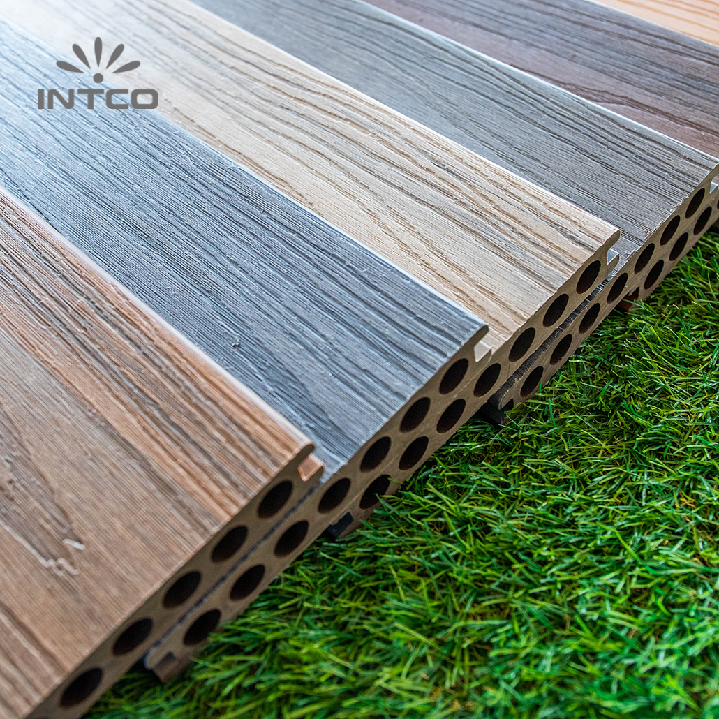 Intco New Arrival Wood Plastic Composite 3D Garden Flooring Embossed PE Decking Boards Flooring