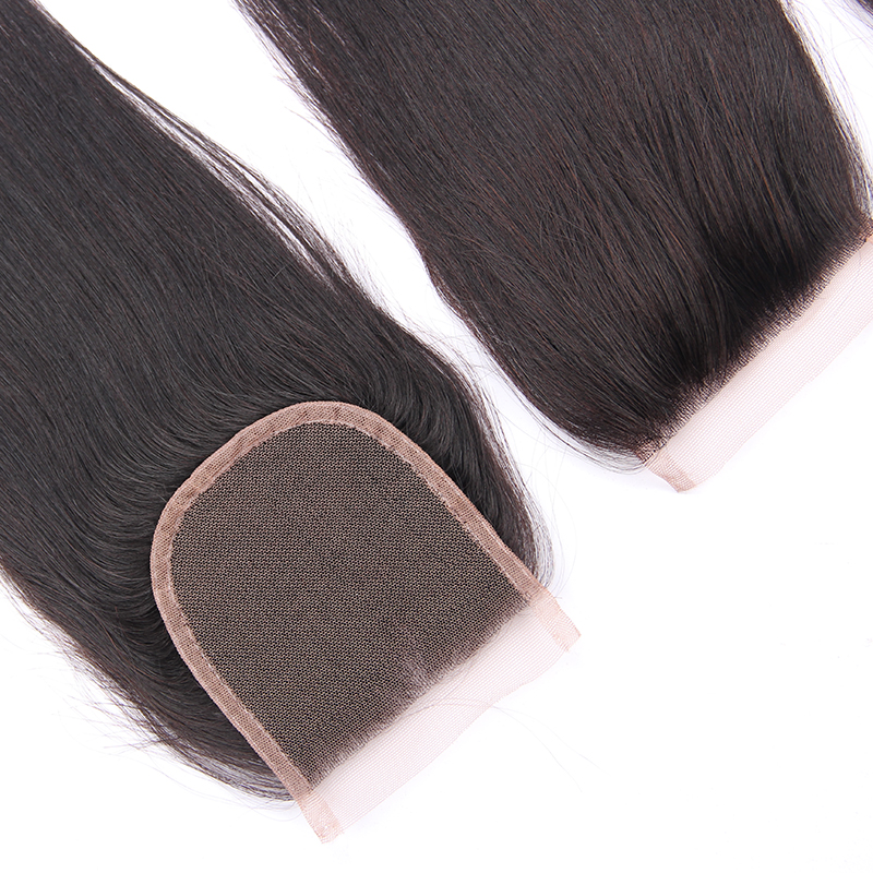 Unprocessed Dark Brown Silk Top Skin Lace Closure Double Drawn Straight Human Hair