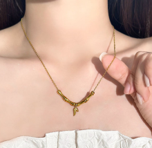 Geometric Shaped Necklace with Bamboo Pendant