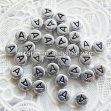 Antic Silver Flat Round Alphabet Acrylic Beads