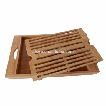 Natural Bamboo Bread Cutting Board with Crumb Catcher Foldaway Bread Plank