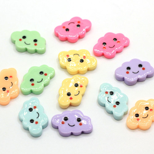 100 ชิ้นที่มีสีสัน Kawaii แบนกลับเรซิ่นเมฆด้วยใบหน้ายิ้ม DIY เรซิ่น Cabochons สำหรับงานฝีมือทำอุปกรณ์เสริม