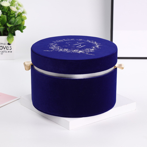 Custom Gold Logo Blue Velvet Round Boxes