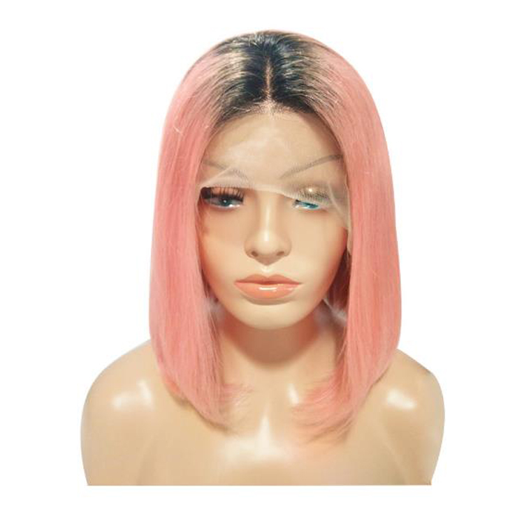 Lsy natural hairline middle part ombre pink bob wig 100% human hair,  best quality glueless bob wigs color rose gold lace wig