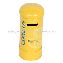 Round coin tin box, money saving tin box, money bank, measures 73 x 156mm, 0.23mm thick