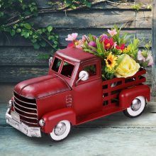 Waterproof Vintage Red Garden Metal Truck Planter