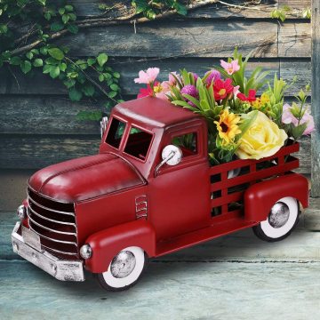Waterproof Vintage Red Garden Metal Truck Planter