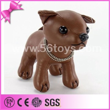 OEM cute mini stuffed dog brown dog toy leather skin plastic eyes