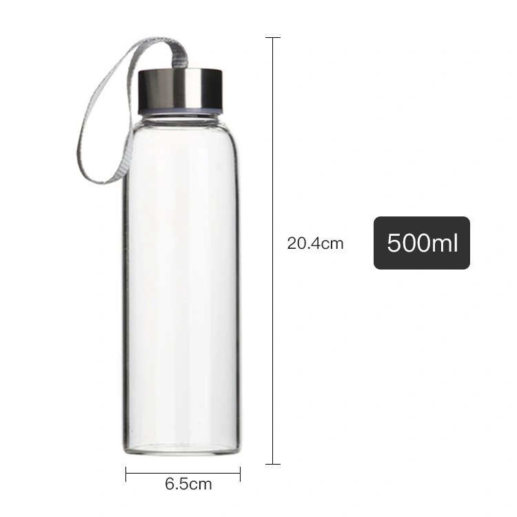 18 Oz Borosilicate Glass Water Bottle with Nylon Bottle Protection Sleeves and Stainless Steel Lid Time Marked Measurements for to-Go Travel at Home Reusable