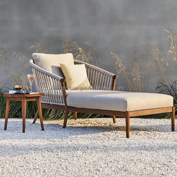 Hot Sale Solid Wood Sun Lounger Chair with Cushion for Poolside Leisure