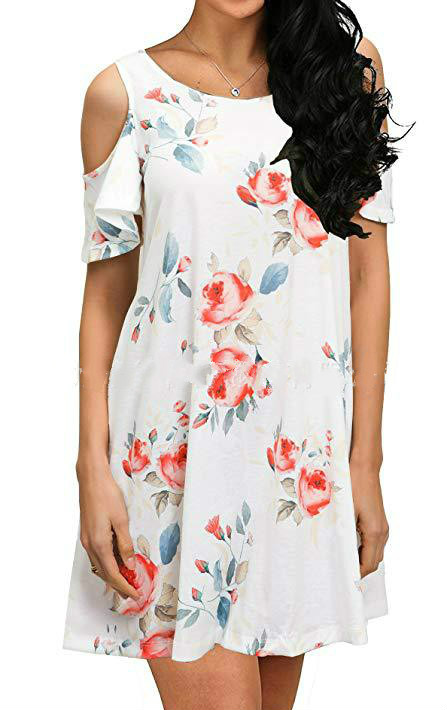 New Short sleeve Dress with Shoulder-less Printing Summer dresses