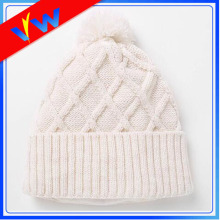 Fleece Inside Knit Hat Pom Pom Beanie Hat
