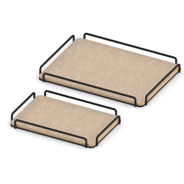 Set Of 2 Pieces Wood With Black Wire Non-slip Serving Tray