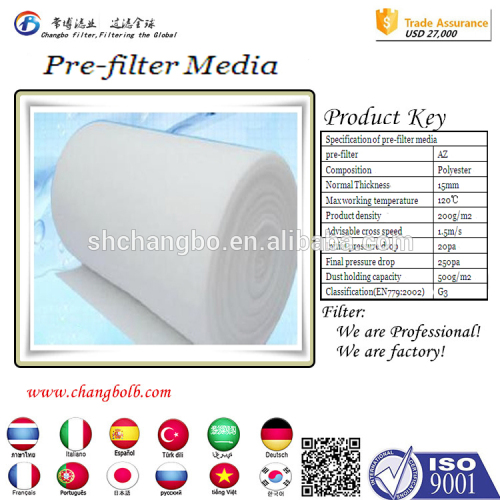 High efficiency synthetic fiber prefilter roll material