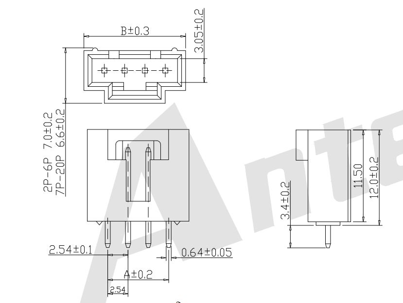 Serie de conector de obleas de 2.54 mm de 180 ° AW2547V-NP