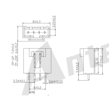 Pitch 2,54 mm 180 ° Seria złącza wafania AW2547V-NP