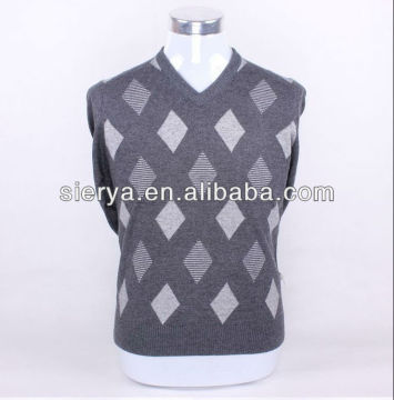 men's real intarsia V neck sweater