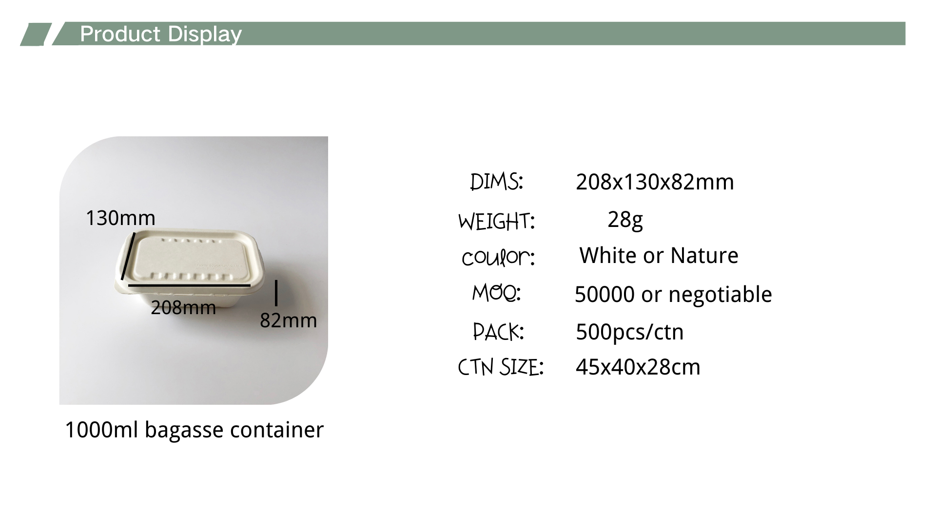 1000ml Bagasse container