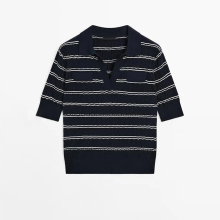 Women's vintage pure cotton short sleeved knitted sweater