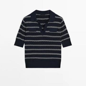 Women's vintage pure cotton short sleeved knitted sweater