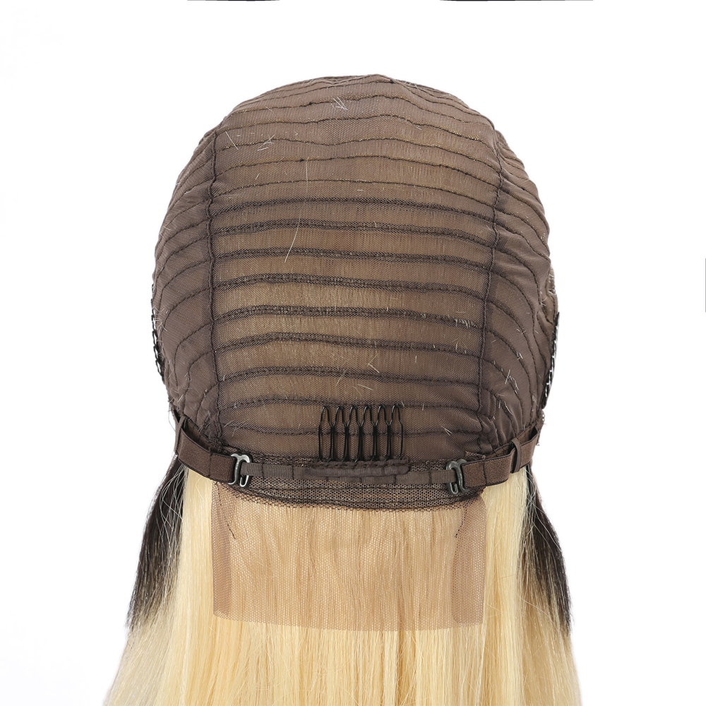 180% Ombre Blonde Lace Front Human Hair Wig Straight Remy 1B/613 Colored Human Hair Bob Wigs Deep Part Swiss Lace Wig