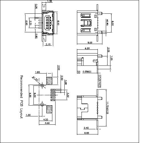 NUFM17 17Mini USB 5P Female Vertical SMT type 