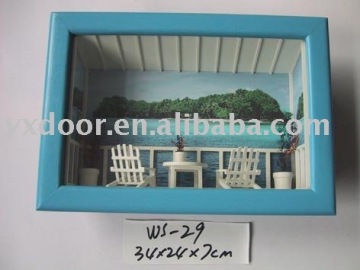 seablue nautical wood shadow box, wooden decorative frame, can add LED light!