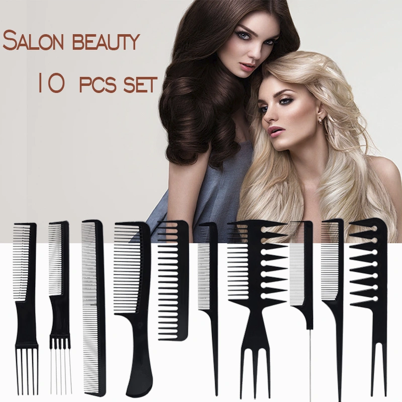 Wholesale 10 Pieces Salon and Home Use Plastic Barber Hair Styling Comb Sets