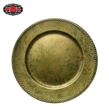 Bronze Green Stripes Edge Plastic Charger Plate