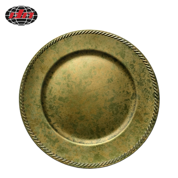 Bronze Green Stripes Edge Plastic Charger Plate