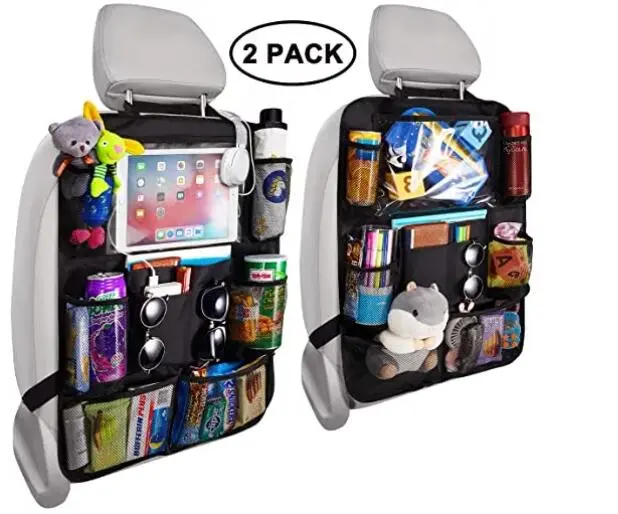 Backseat Car Organizer Kick Mats Back Seat Storage Bag with Clear Screen Tablet Holder and 9 Storage Pockets Seat Back Protector