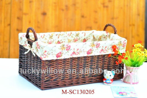 2013 latest style - Rectangle wicker storage basket with handle and cotton lining