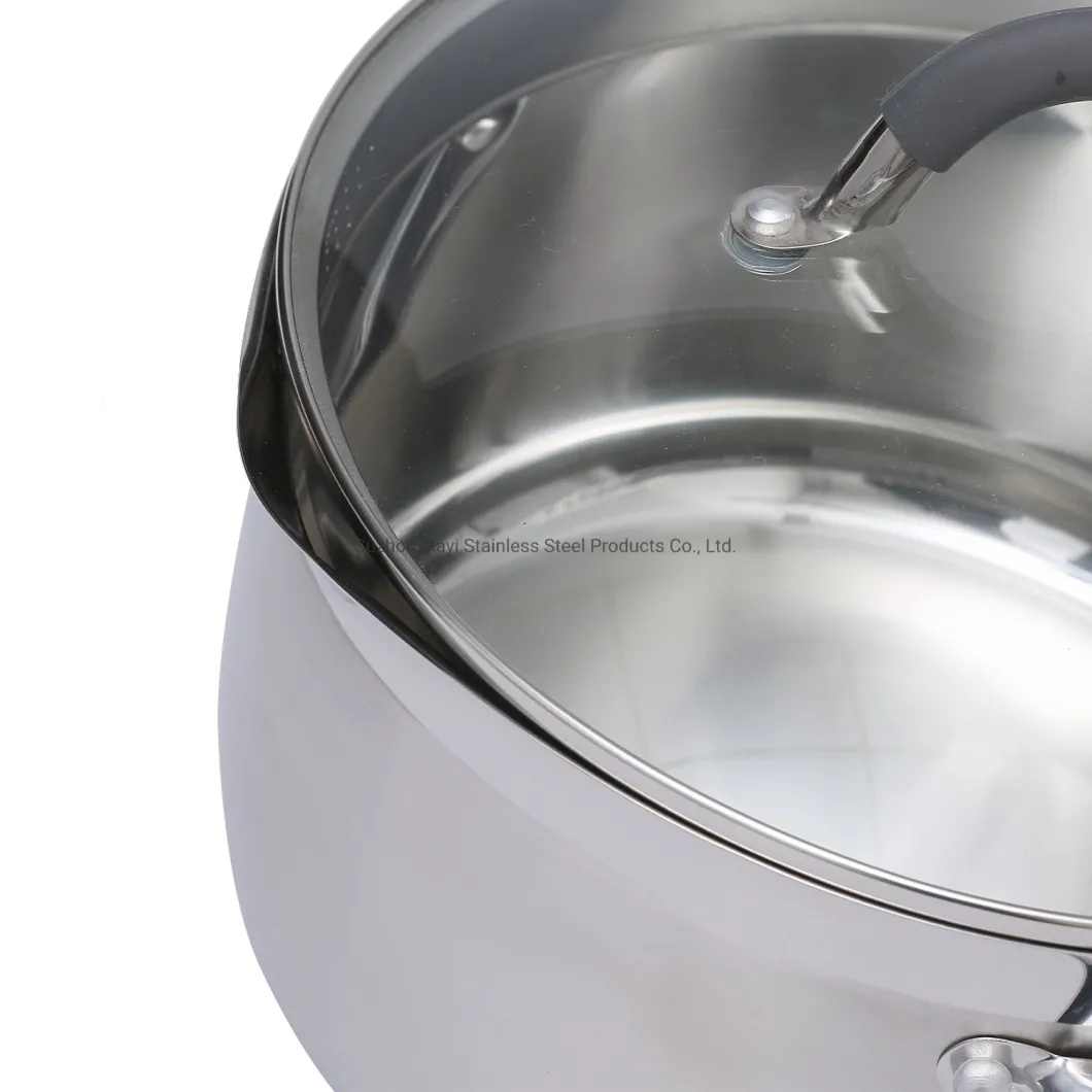 Tutup Kaca Datar Terlihat Panci Stainless Steel SUS304 Set Peralatan Masak Makanan Casserole Camping Pot Peralatan Masak