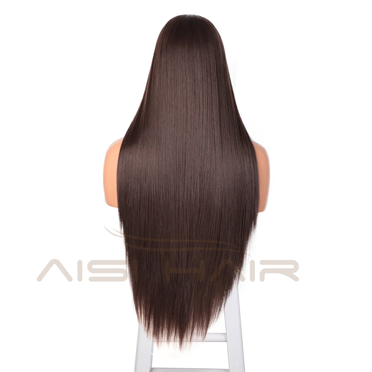 Aisi Hair Silky Straight Brown Synthetic Long Wig Wholesale Swiss Lace Wig Synthetic Hair Front Lace Wigs For Black Women