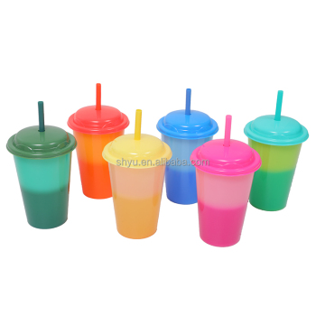 Color Changing Straw Cup - Magic Mug 16 oz Plastic Cup with Lid