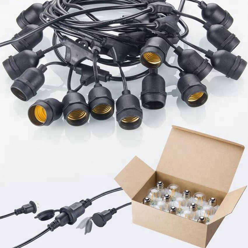 Christmas Lights Outdoor Weatherproof Commercial Grade Led String Light With Hanging Sockets Edison Incandescent Bulbs 48ft