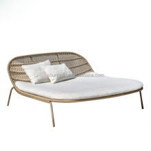 Outdoor Aluminium Rope Sun Bed Double Chaise Lounge with Cushions