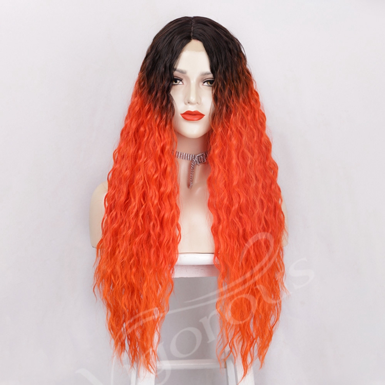 Vendors Small Swiss U Part Heat Resistant Ombre Black Orange Red Deep Wave African Wigs Lace Front Synthetic