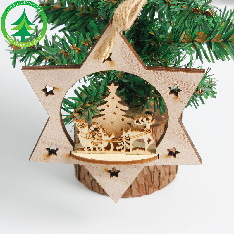 1Pcs Wooden Star Christmas tree decoration Pendants Ornaments for Christmas decoration Ornament New Year Kids Gift