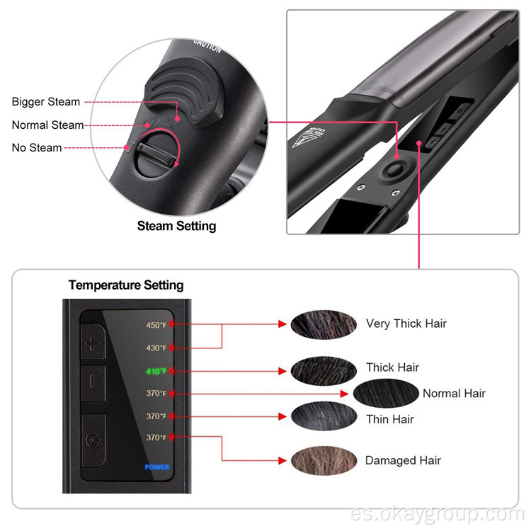 Plancha de hierro enderezando la plancha de pelo de vapor