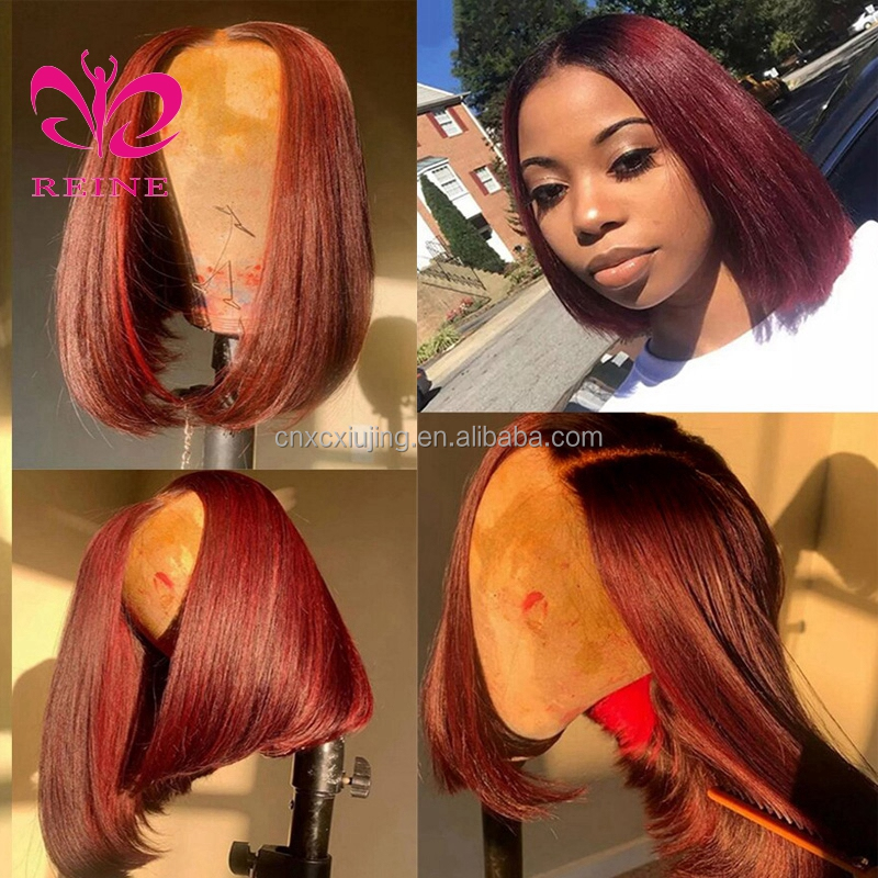 180%  99J Burgundy 4*4 closure  Colored Wigs Brazilian Hair Wigs For Women Short Bob Wig Lace Closure Hair  Bob