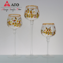 Flowered thick glass candle stick holder luxury set