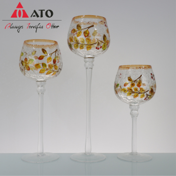Flowered thick glass candle stick holder luxury set