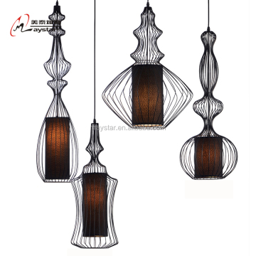 Middle Ages Iron Art Pendant Lamp with Fabric Shade in Chinoiserie Style