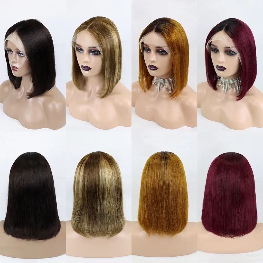 Short Straight Lace Frontal Human Hair BOB Wigs Brazilian Virgin Hair Colorful BOB Styles 13x4 Lace Front Wig For Black Women